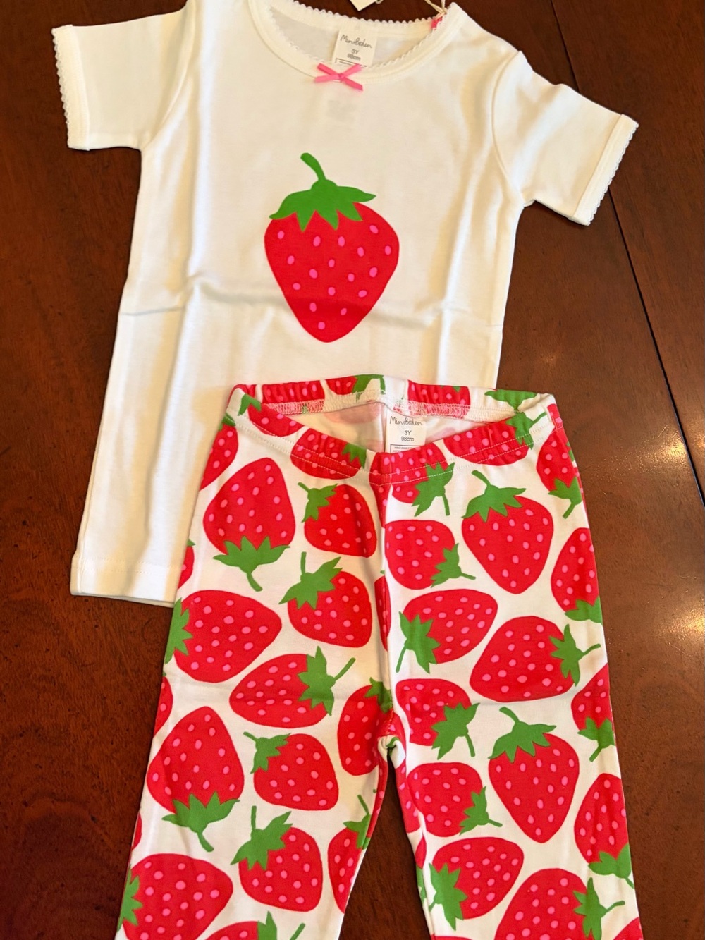 Mini Boden White Top and Red Strawberry Print Pajama Set